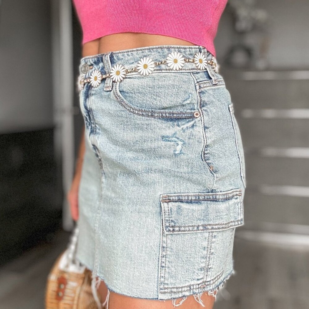 Women's Denim Cargo Mini Skirt | Light Wash